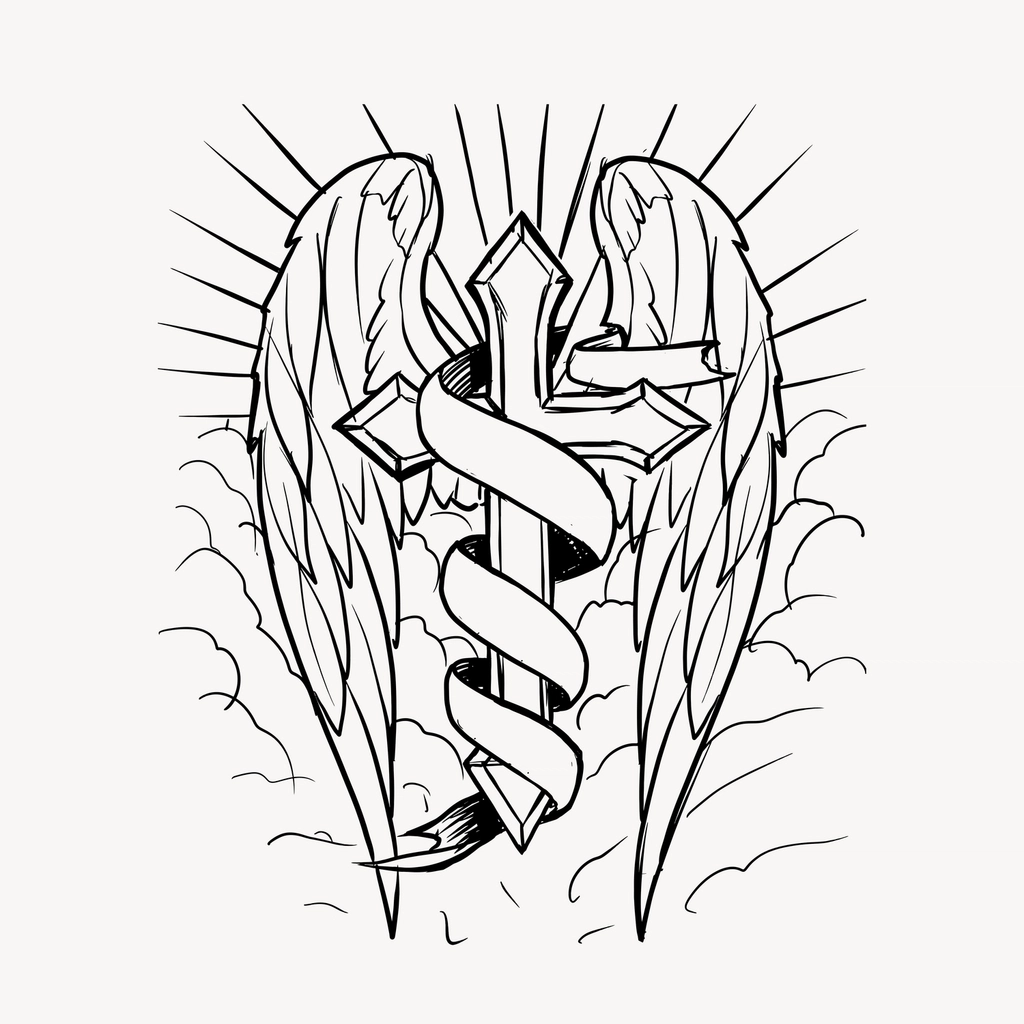 Winged Christian cross clipart drawing