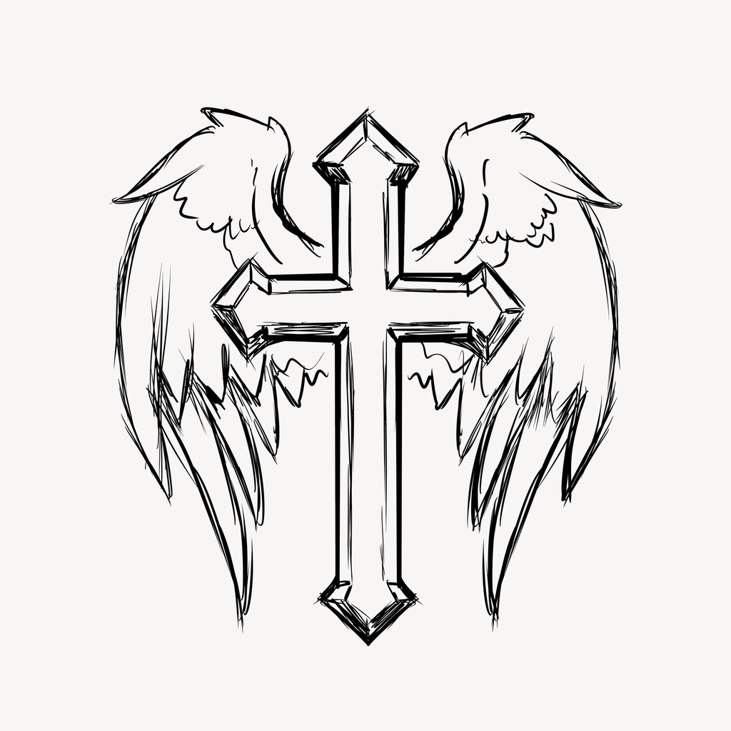 Winged Christian cross clipart drawing