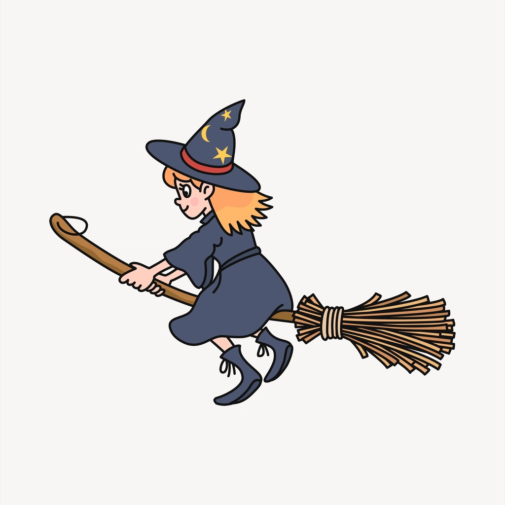 Witch clipart, cartoon character illustration