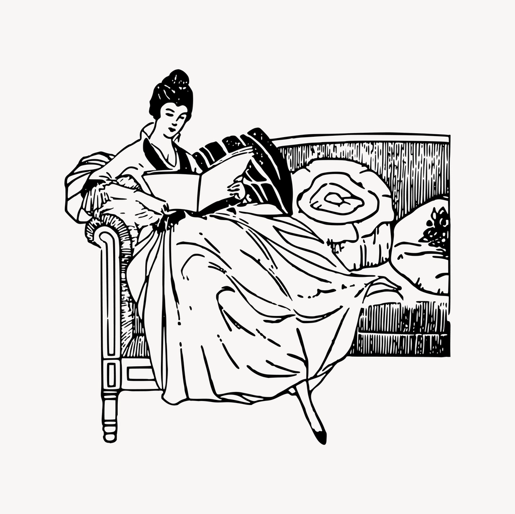 Woman reading clipart, drawing illustration