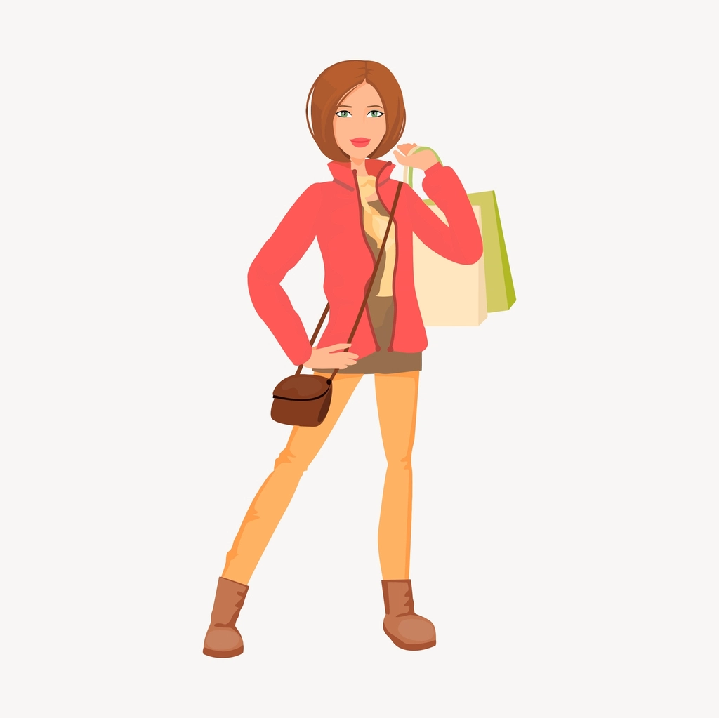 Woman shopping clipart, cartoon character