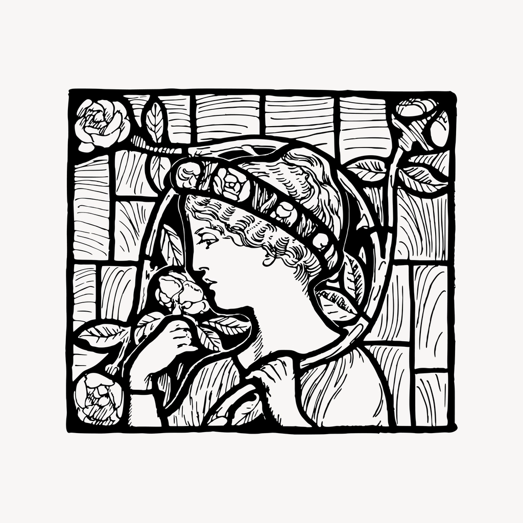 Woman sniffing rose clipart, drawing