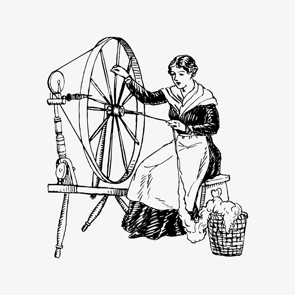 Woman spinning wheel clipart, drawing