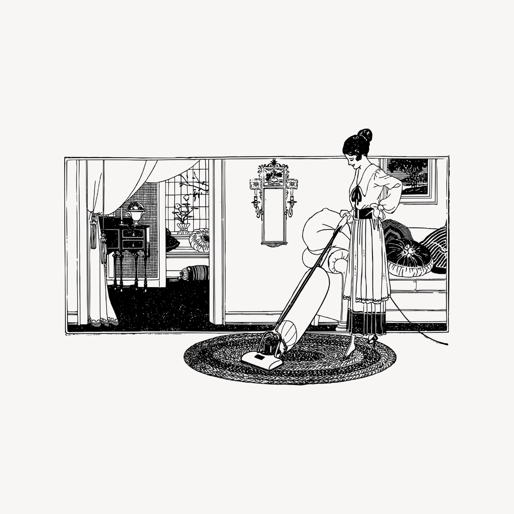Woman vacuuming clipart, drawing illustration