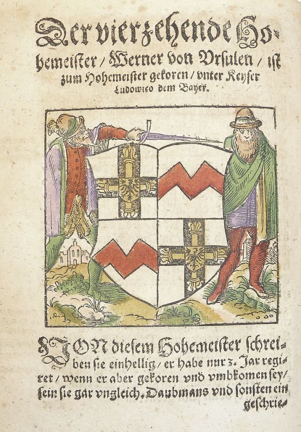 Woodcut arms of Werner von Orseln (hand-colored) used by Georg Osterberger of Königsberg [i.e. Kaliningrad]