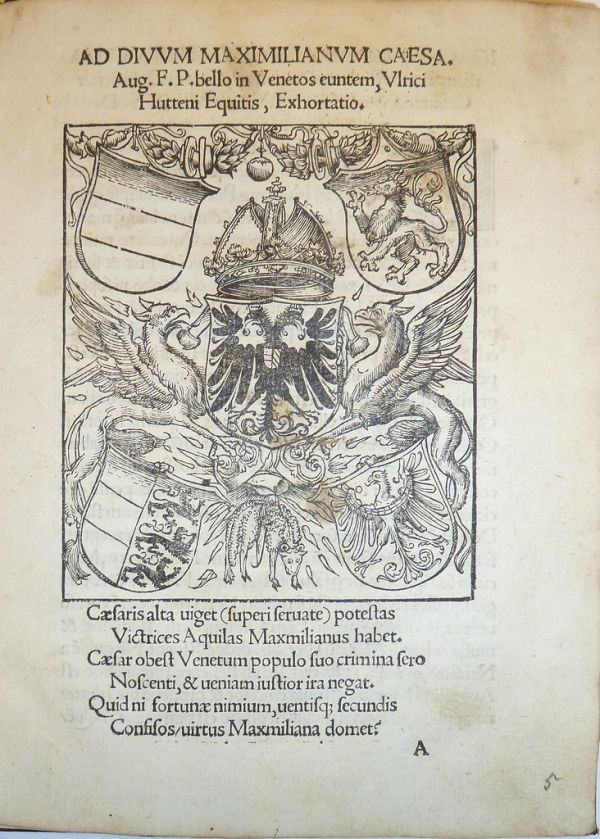 Woodcut coat of arms of Maximilian I, Holy Roman Emperor (1459-1519)