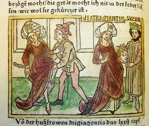 Woodcut illustration of Chiomara, wife of Orgiagon of Galatia