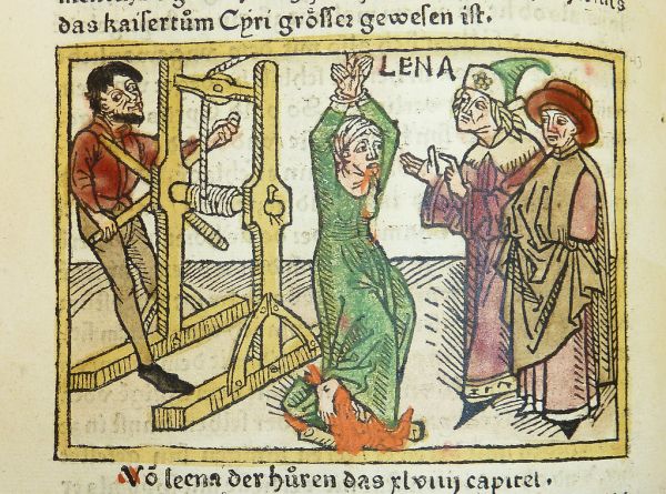 Woodcut illustration of Leaena