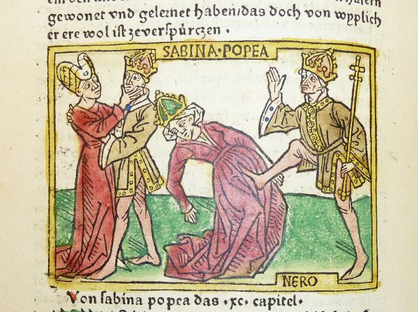Woodcut illustration of Poppaea Sabina and Nero