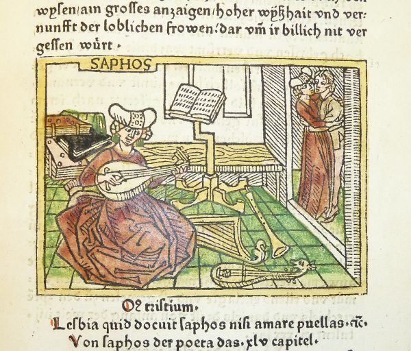 Woodcut illustration of Sappho