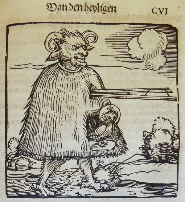 Woodcut illustration (possibly representing the devil as a bird-catcher?) used by Heinrich Stayner of Augsburg