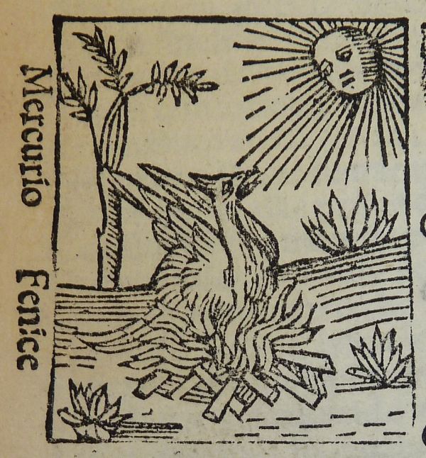 Woodcut of a phoenix