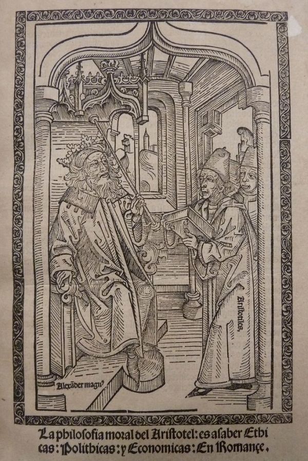 Woodcut of Aristotle and Alexander the Great