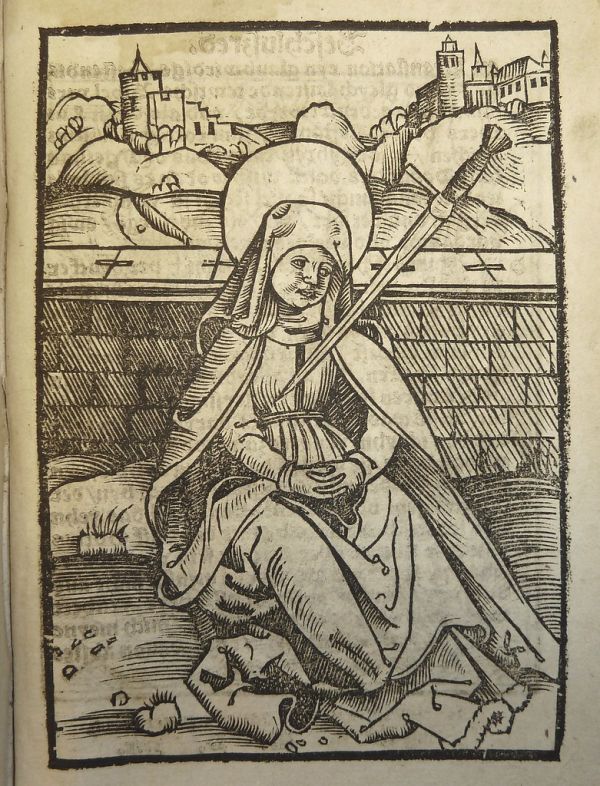 Woodcut of Our Lady of Sorrows. Used by Valentin Schumann of Leipzig.