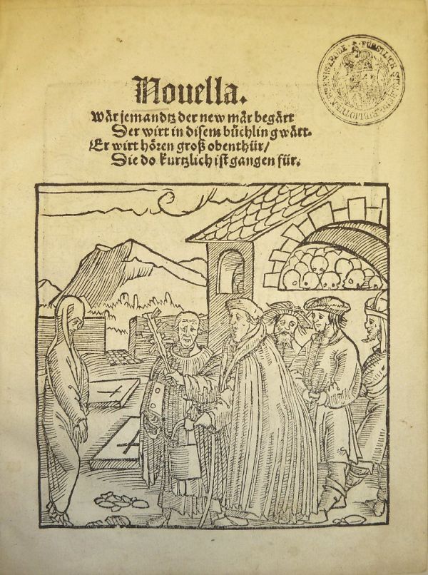 Woodcut title-page with stamp from the Fürstlich Stolberg-Wernigerodesche Bibliothek