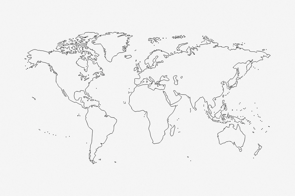 World map line art, geography