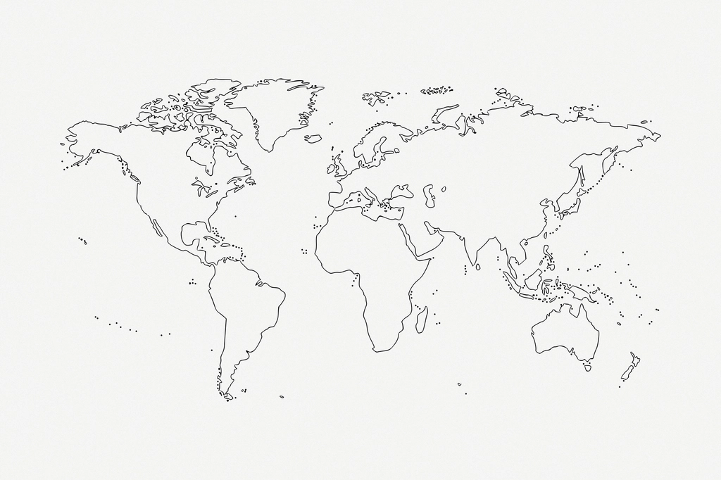 World map line art, geography