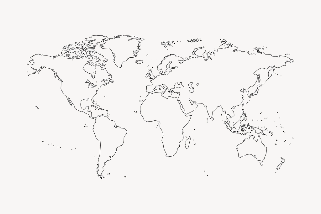 World map line art, geography