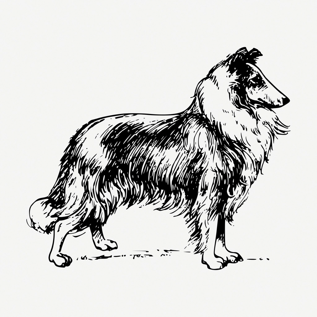 Collie dog drawing, hand drawn