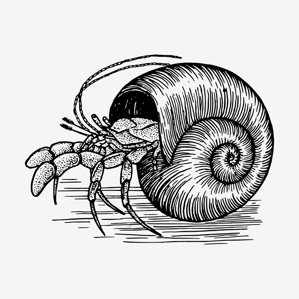 Hermit crab hand drawn illustration