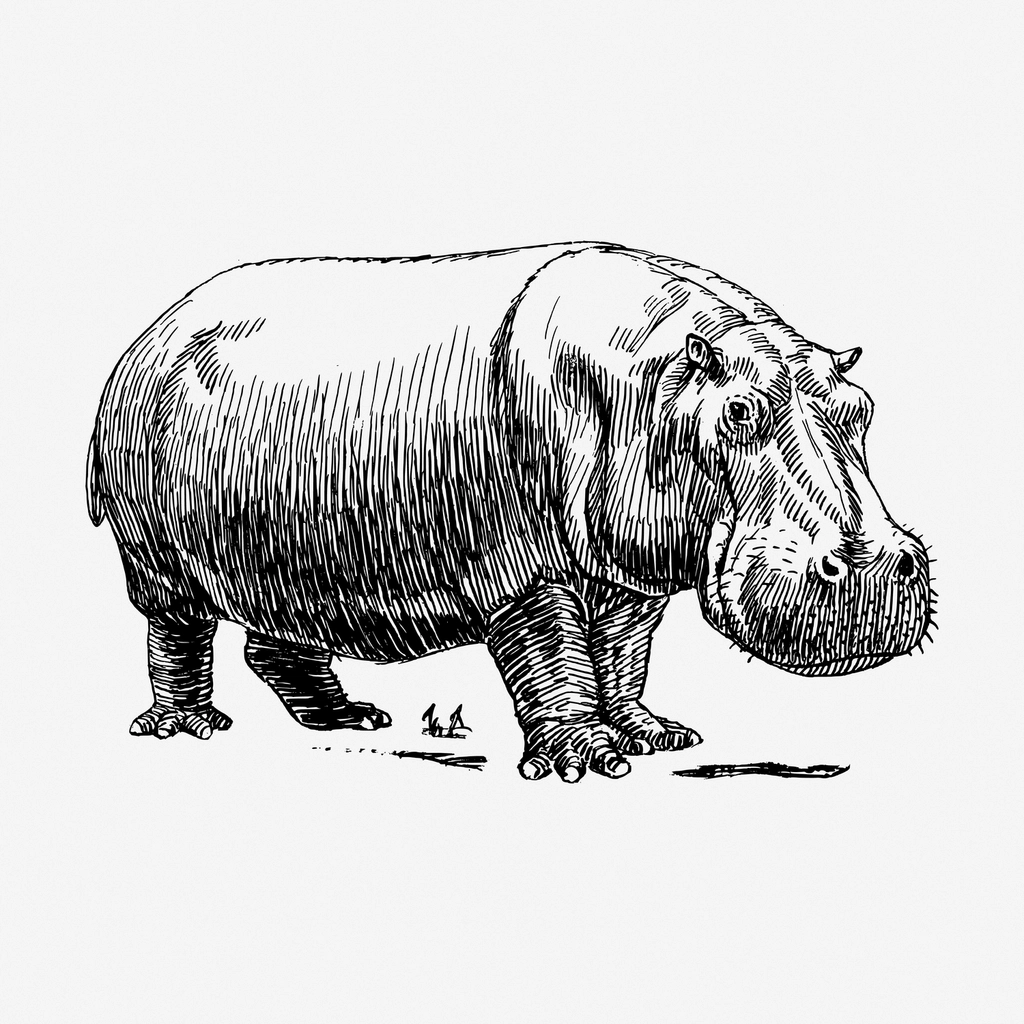 Hippopotamus hand drawn illustration