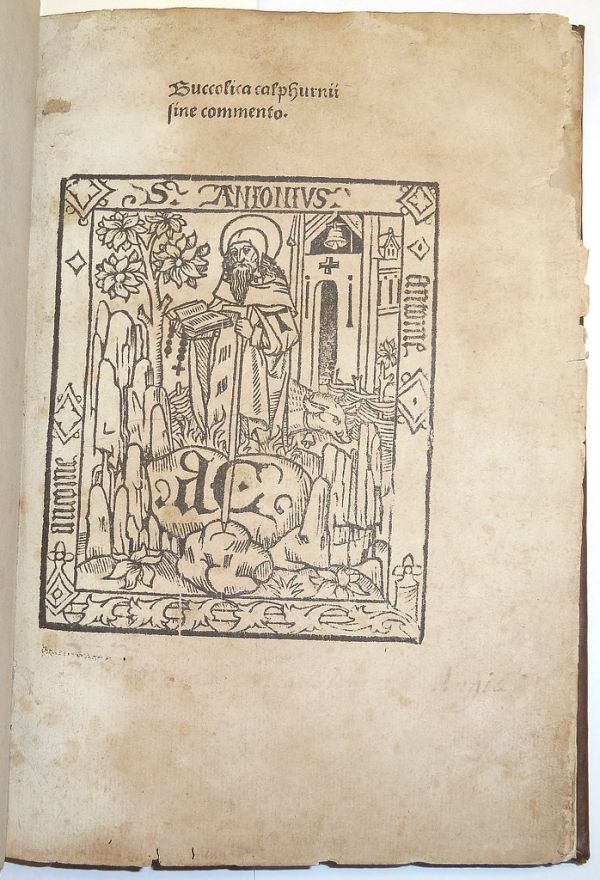 Ownership inscription, possibly from the Jesuit residence at Enghien, Belgium. Woodcut printer's device of Antoine Caillaut of Paris