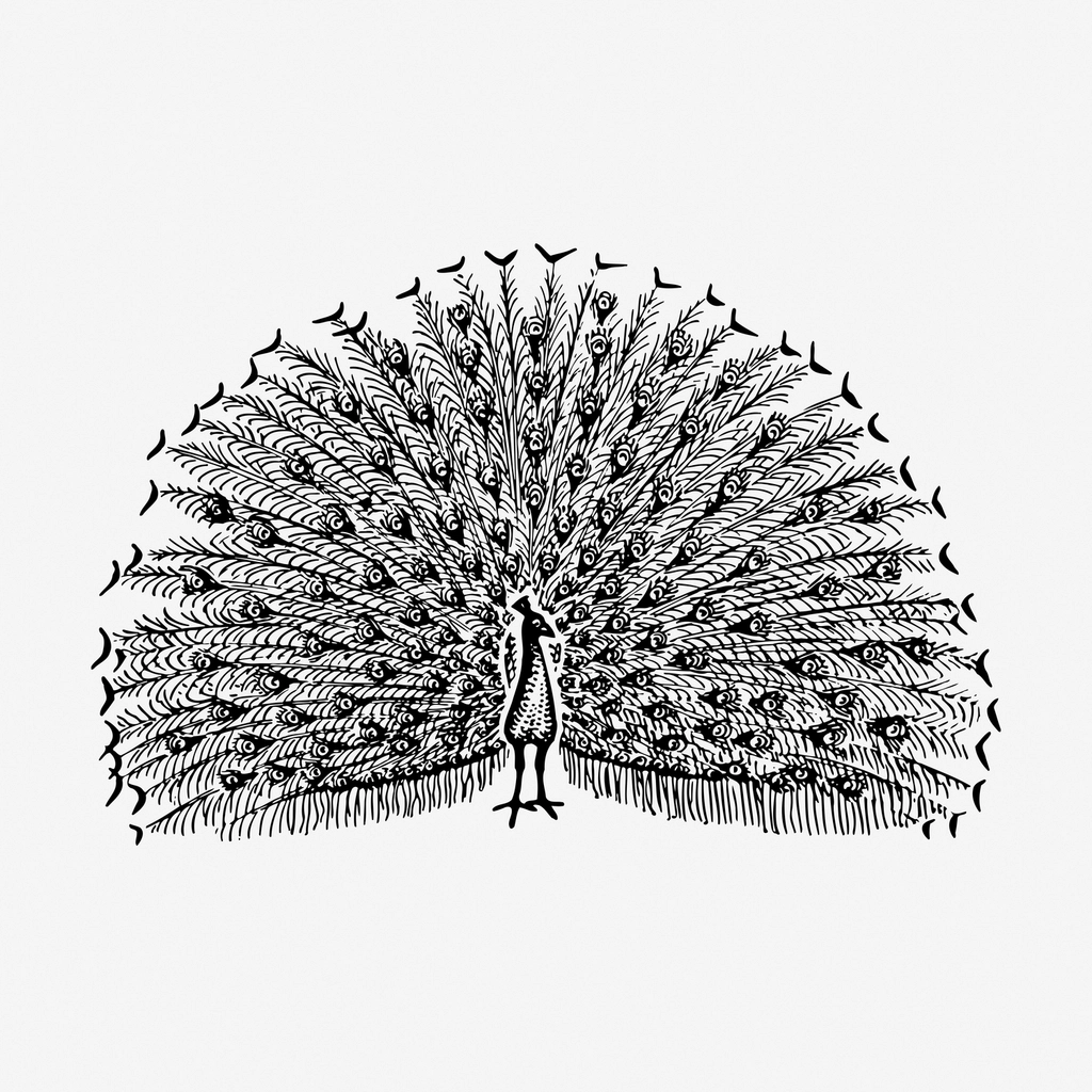 Peacock bird hand drawn illustration