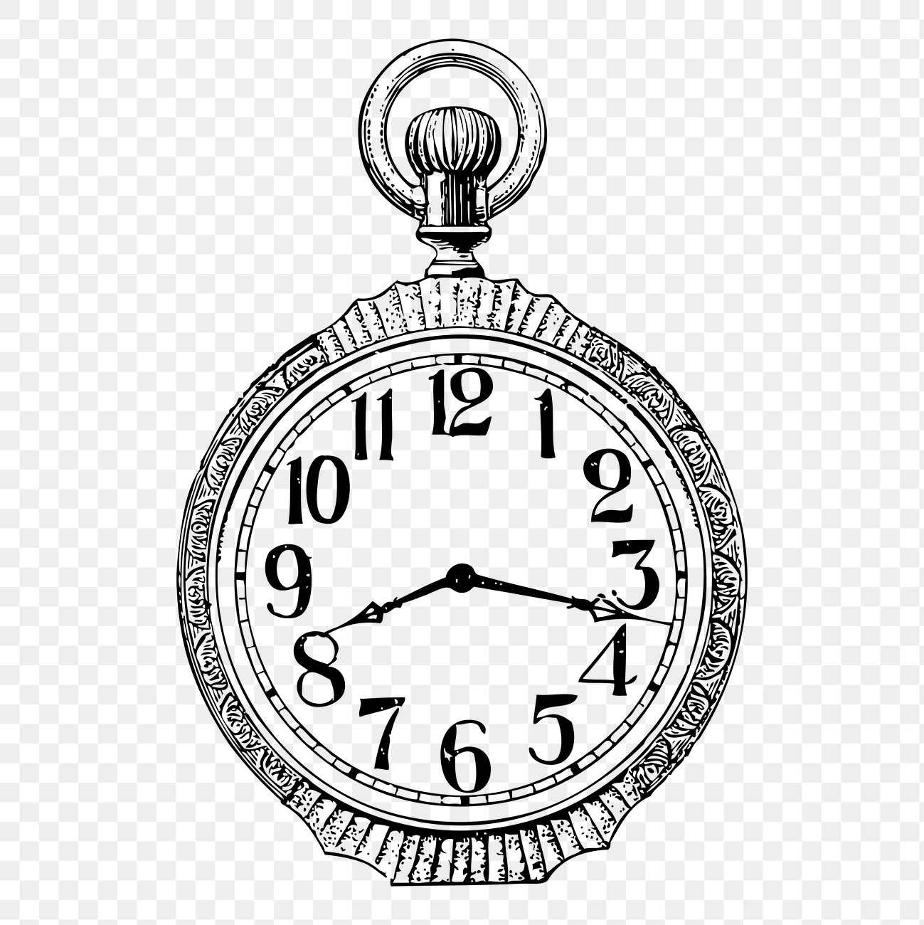 Pocket watch png, hand drawn