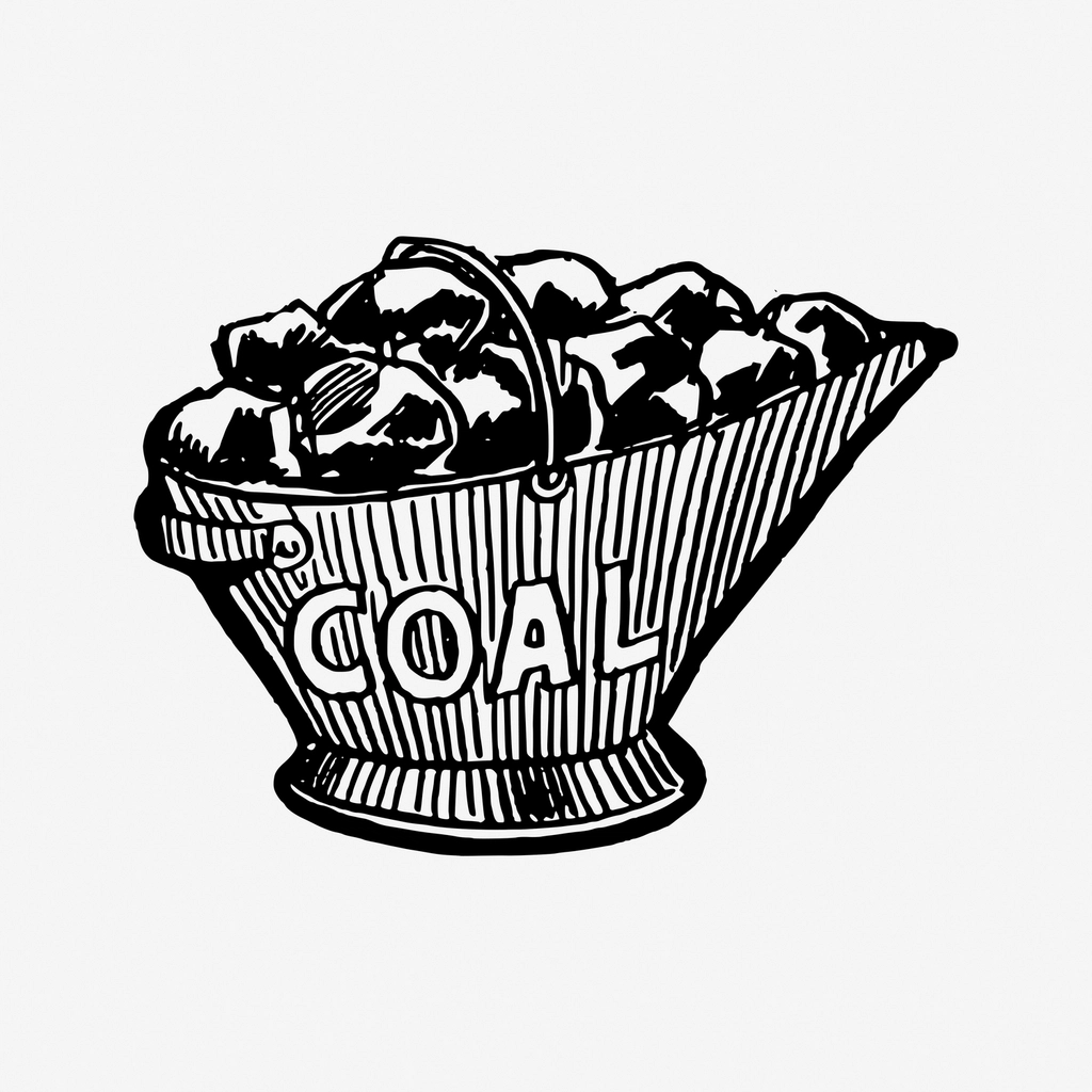 Vintage coal basket hand drawn