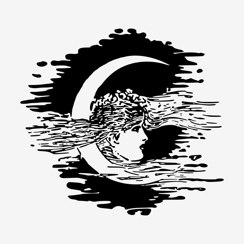 Woman & moon hand drawn