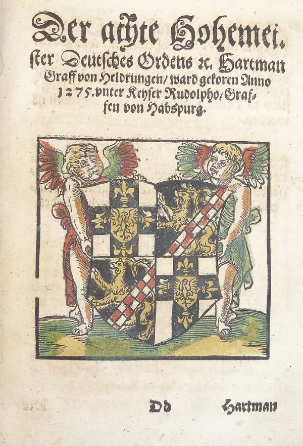 Woodcut arms of Hartmann von Heldrungen (hand-colored) used by Georg Osterberger of Königsberg [i.e. Kaliningrad]